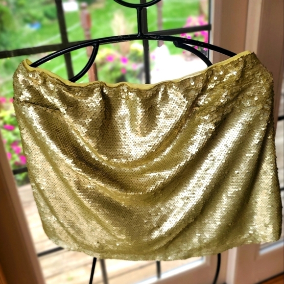 Anthropologie Sequin Gold Lined Sz. M Tube Top - Picture 1 of 10